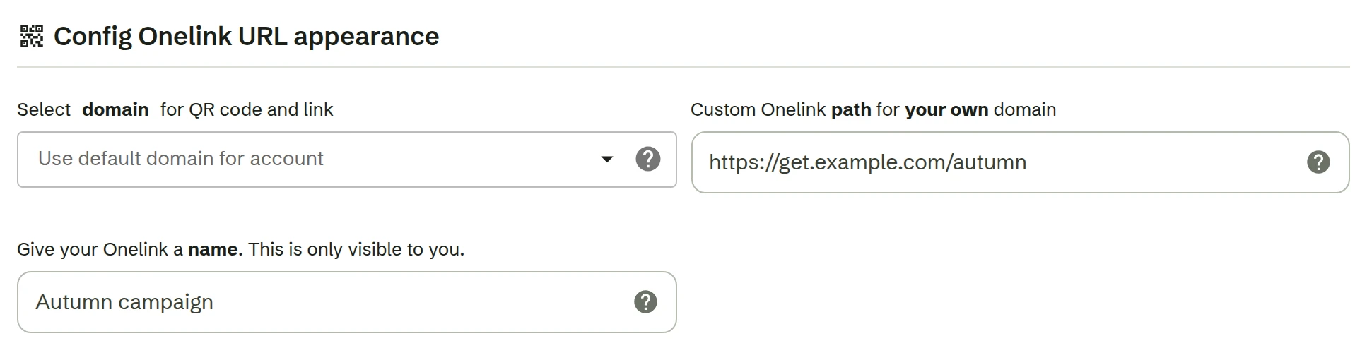 The Onelink editor choosing the domain a Onelink uses and its path on that domain