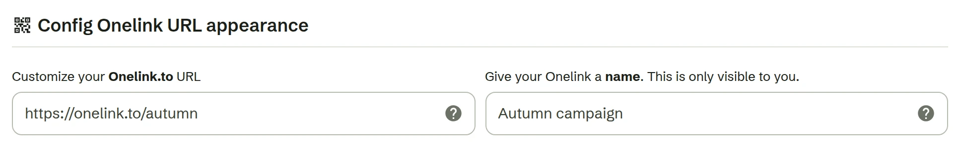 The Onelink editor with a custom link, onelink.to/autumn, next to the link’s name